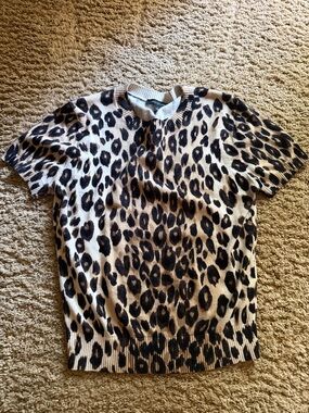Ann Taylor Neutral Leopard Print Short Sleeve Sweater - Black & Cream